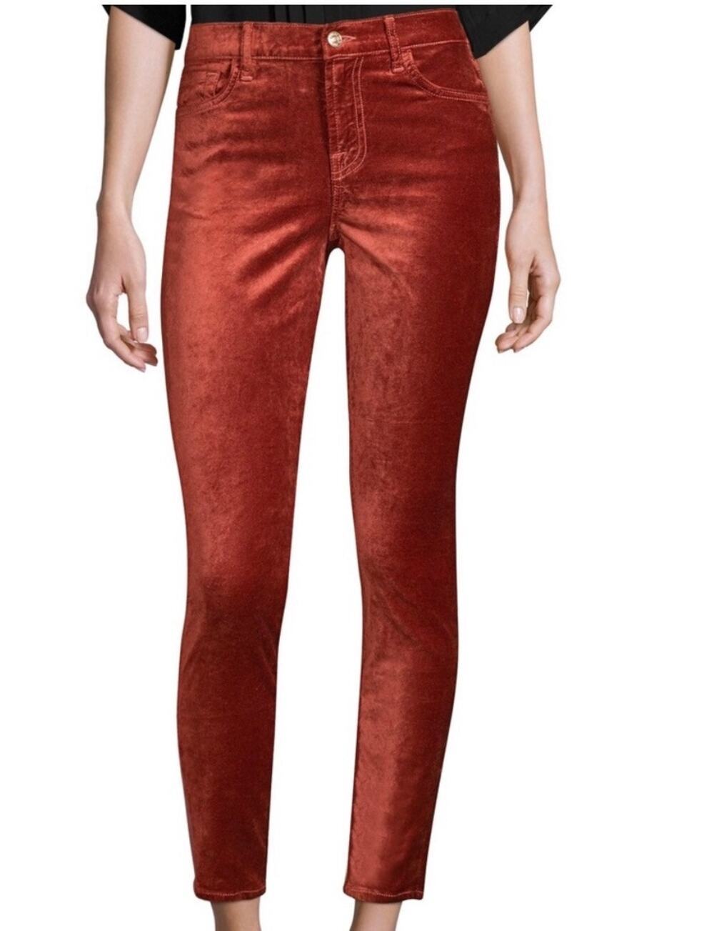 7 For All Mankind Gwenevere Ankle Skinny Velveteen Jeans Rust Red Orange Size 25